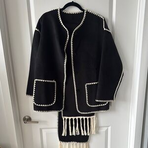 Commense contrast trim jacket with matching scarf